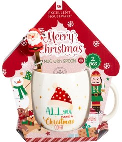 Santa karácsonyi porcelán bögre kanállal 550 ml