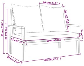 tömör akácfa kerti kanapé párnával 120 cm