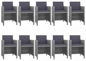 11-részes szürke polyrattan kültéri étkezőszett párnákkal