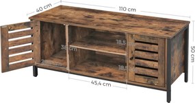 TV szekrény polcokkal és két ajtóval, rusztikus barna 110x40x50cm
