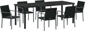 vidaXL Kert étkező szett 7 pcs Fekete és Szürke PE Rattan
