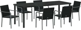vidaXL Kert étkező szett 7 pcs Fekete és Szürke PE Rattan