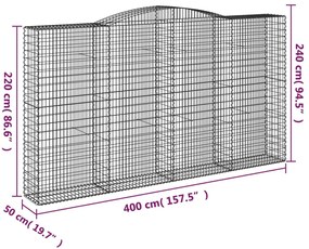 8 db íves horganyzott vas gabion kosár 400x50x220/240 cm