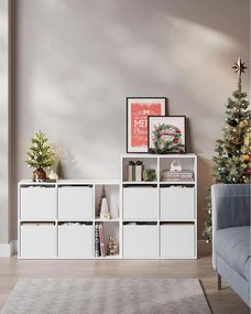 SONGMICS HOME 6 rekeszes könyvespolc 4 szövetfiókkal, 27 x 83 x 61,6 cm, hófehér