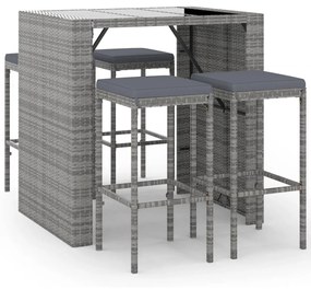 5 részes szürke polyrattan kerti bárszett párnákkal