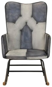 Szürke valódi bőr és vászon hintaszék