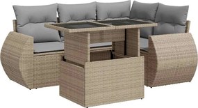 vidaXL 5 részes bézs polyrattan kerti ülőgarnitúra párnákkal