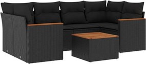 vidaXL 7 részes fekete polyrattan kerti ülőgarnitúra párnával