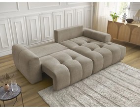 Bézs zsenília kinyitható-tárolóhelyes sarokkanapé (jobb oldali-heverő résszel) Roxelane – Bobochic Paris