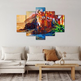 Kép - Falu Cinque Terre partján, az olasz riviérán, modern impresszionizmus (150x105 cm)
