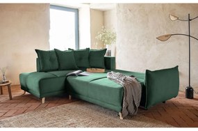 Zöld kordbársony kinyitható sarokkanapé (bal oldali) Lazy Lukka – Miuform
