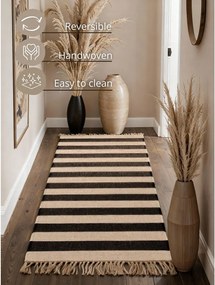 Fekete-krémszínű kétoldalas-kézi szövésű juta futószőnyeg 80x200 cm Playa – Hanse Home