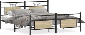 vidaXL sonoma tölgy színű fém ágykeret matrac nélkül 180 x 200 cm