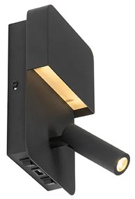 Fali lámpa fekete, LED-del, USB-vel és olvasólámpával kapcsolóval - Robin