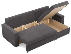 Zeus sarokkanapé, 2 ágyneműtartóval, egyenes kartámasz, kordbársony, univerzális oldal, hab töltet, szürke