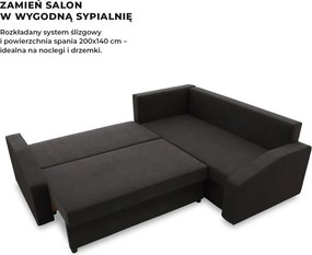 Grande Plus sarokkanapé, jobboldali, szövet anyag, fekete