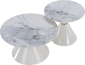 Dohányzóasztalok, 2 db-os szett, fehér márvány/fehér/arany, acél, MABUZ