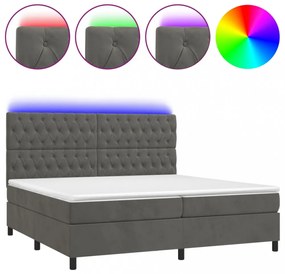 sötétszürke bársony rugós és LED-es ágy matraccal 200x200 cm