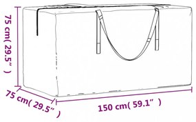 2 db fekete polietilén kerti párnatároló zsák 150 x 75 x 75 cm