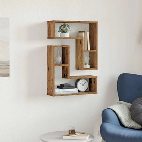2 db antik fa színű szerelt fa fali kockapolc 50x15x50 cm