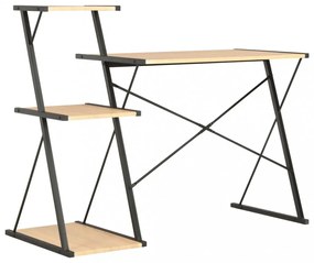 fekete és tölgyszínű íróasztal polccal 116 x 50 x 93 cm