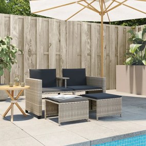 vidaXL 2 személyes szürke polyrattan kerti kanapé asztallal/székkel