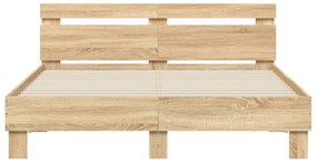 sonoma tölgy színű ágykeret fejtámlával és LED-del 140x200 cm