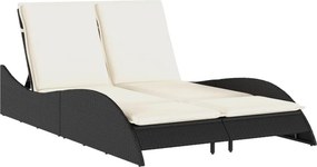 vidaXL fekete polyrattan napozóágy párnákkal 114x205x73 cm