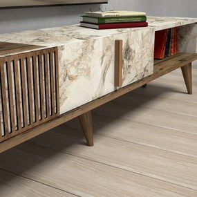 Natúr színű TV-állvány márvány dekorral 180x40 cm Milan – Kalune Design