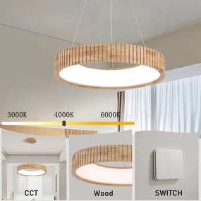 Brilagi - FALCON WOOD MODERN LED függeszték kábelen, 30 W/230 V, átm. 45 cm, fa