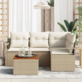 5 részes kerti kanapé szett párnákkal Bézs PE rattan Akácia