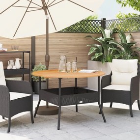 fekete polyrattan kerti asztal akácfa lappal Ø110 x 71 cm