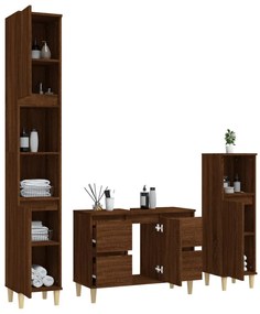 3 részes barna tölgy színű szerelt fa fürdőszobai bútorszett