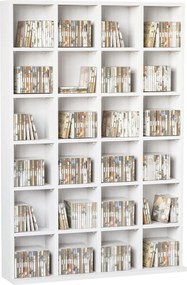 HOMCOM CD és DVD Tároló, multimédia tároló egység 24 rekesszel, max. kapacitás 480 CD/312 DVD, fából készült könyvespolc állítható polcokkal, 89 x 20