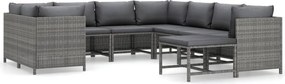 vidaXL 9 részes szürke polyrattan kerti bútorszett párnákkal