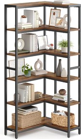 VASAGLE 6 szintes könyvespolc és sarokpolc, 24 x 102 x 175,2 cm, rusztikus barna és tintafekete