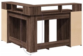 barna tölgy színű szerelt fa íróasztal LED-ekkel 130x130x91 cm
