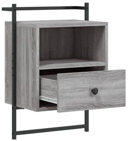 2 db szürke sonoma szerelt fa fali éjjeliszekrény 40x30x61 cm