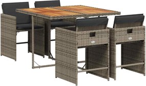 vidaXL 5 részes szürke polyrattan kerti étkezőgarnitúra párnával