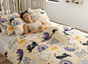 Mikroplüss ágyneműgarnitúra PURRSLEEP bézs + mikroplüss lepedő SOFT 180x200 cm fehér, franciaágy