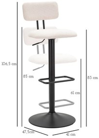 Fehér-fekete állítható magasságú bárszék (ülésmagasság 61 cm) Tina – Mauro Ferretti