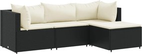 vidaXL 4 részes fekete polyrattan kerti ülőgarnitúra párnákkal