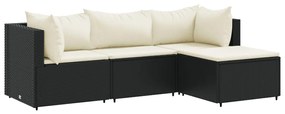 vidaXL 4 részes fekete polyrattan kerti ülőgarnitúra párnákkal