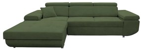 CASTELO L-alakú, ággyá nyitható sarokülőgarnitúra tárolóval, balos kivitel, zöld