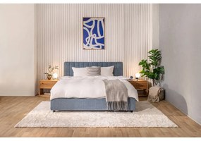 Kék kárpitozott franciaágy tárolóhelyiséggel, matraccal/ráccsal 160x200 cm Myra Slim Line - Bonami Selection