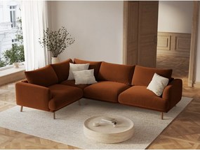 Terrakotta színű bársony sarokkanapé (bal oldali-L alakú) Naomi – Micadoni