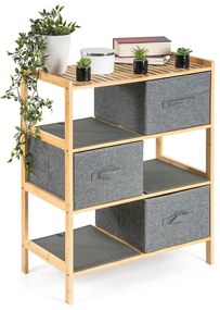 G21 Bambusz polc kosarakkal, 3 polc, szürke, 3 emelet