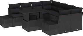 vidaXL Kerti Kanapé Szett 9 pcs Fekete Poli rattan és porfestett acél