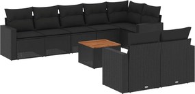 vidaXL 9 részes fekete polyrattan kerti ülőgarnitúra párnákkal