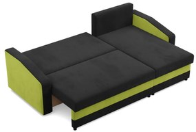 Hewlet sarokkanapé, 2 ágyneműtartóval, szövet anyag, univerzális oldal, bonell töltet, fekete - zöld